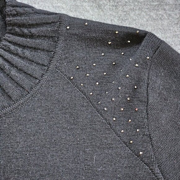 Seguito Sweater Women L Black Wool Italy LS Vintage Y2K Fairy Goth Sparkle FLAW - Picture 9 of 12